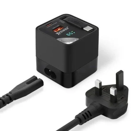 Xpower Gx65B 3 In 1 65W Gan Pd Desktop Charger 2 Port Type-C Cable - Black